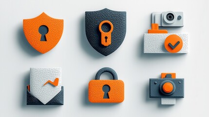 Aufkleber - Implementing data protection a comprehensive set of six security icons for shield standards in digital environments