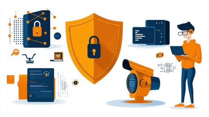 Aufkleber - Enhancing cybersecurity with icons of shield and lock a comprehensive guide to six key elements in digital protection