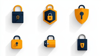 Aufkleber - Enhancing security with icons of six physical security items padlock safe and cctv standards in digital environments