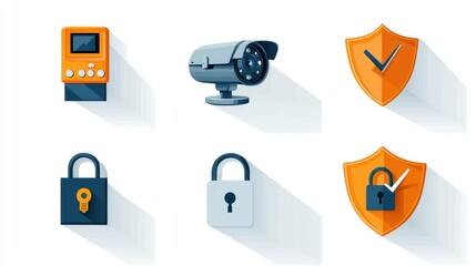 Leinwandbilder - Enhancing security with icons of six cctv monitoring tools digital security solutions infographic presentation modern technology overview icons of security