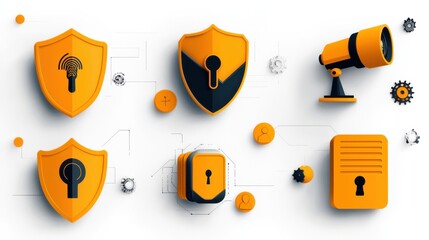 Aufkleber - Enhancing digital security six shield lock icons featuring keyhole design for cybersecurity solutions in a graphic environment