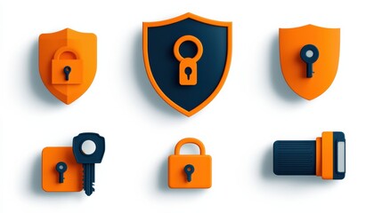 Aufkleber - Enhancing digital security six shield and lock icons for protection standards online environment graphic design concept