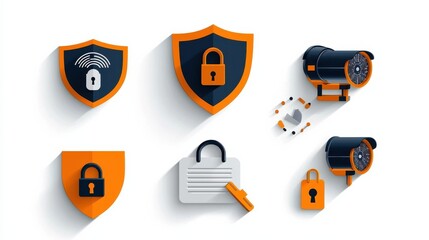 Aufkleber - Enhancing security with six shield icons featuring lock designs in digital context for visual communication