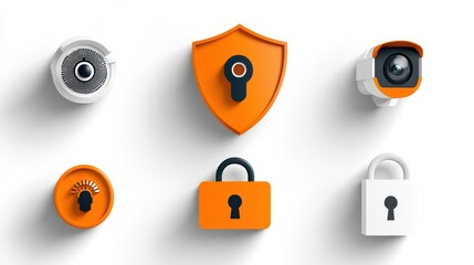 Aufkleber - Enhancing security measures six iconic shield and lock designs for digital protection online environment graphic representation