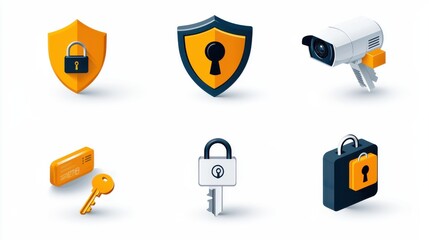 Aufkleber - Enhancing digital security six iconic symbols including a shield with keyhole for effective protection strategies online platforms graphic design virtual environment detailed conceptual focus