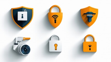 Aufkleber - Enhancing digital security six iconic symbols of padlock shields and biometric standards in a modern digital environment