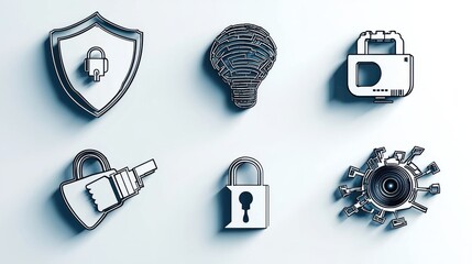 Poster - Enhancing security standards six icons of padlock shield and biometric features in digital environments