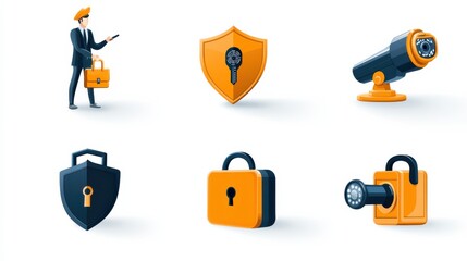 Aufkleber - Enhancing digital security six icons of protection featuring shield lock fingerprint standards in a professional environment
