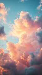 Wall Mural - majestic cotton candy clouds illuminated by a golden sunset, a breathtaking skyscape with soft paste