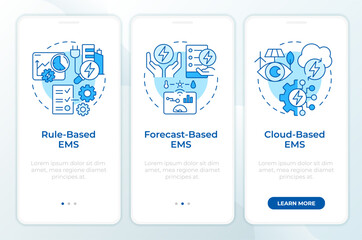 Wall Mural - ems types blue onboarding mobile app screen. energy control. walkthrough 3 steps editable graphic in