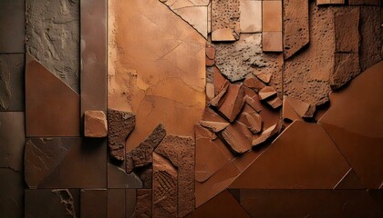 Wall Mural - geometric concrete design mood board with concrete tiles color palette texture color pantone 2025 mocha mousse copy space