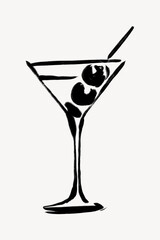 Poster - Martini cocktail ink brush, doodle illustration