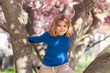 © Volodymyr - The spring. Child in spring garden. Kid under a blossom flowering tree. Kid in blossom park. Child play in Spring garden. Kids face near Blooming cherry tree. Happy child during spring blossom.