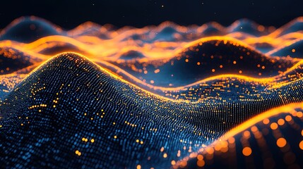An abstract landscape filled with binary code and glowing data streams, representing the digital world and its complexities  