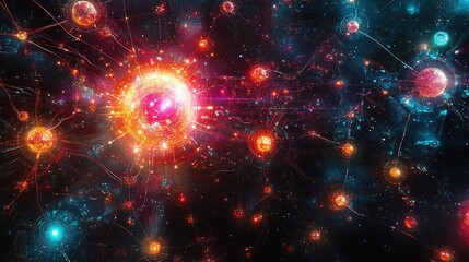 A colorful and abstract representation of machine learning, featuring algorithms and neural connections in a vibrant digital environment 