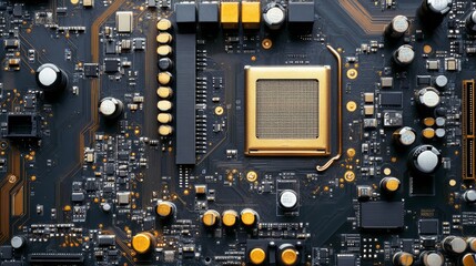 Abstract motherboard-inspired digital background with engineering details. 