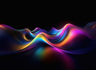 Fototapete - Abstract image of vibrant, iridescent waves flowing across a dark background, reflecting light.  The smooth, colorful forms create a dynamic, almost liquid, effect.