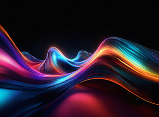 Fototapete - Abstract vibrant waves of light flow across a dark background, creating a dynamic and colorful landscape.  The interplay of light and shadow gives a sense of depth and movement.