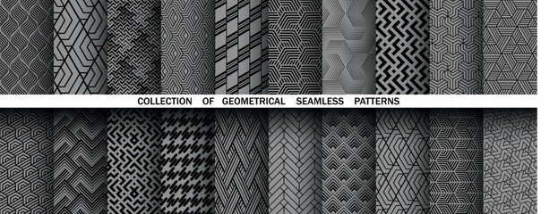 Leinwandbilder - Geometric set of seamless black and gray patterns. Simple vector graphics.