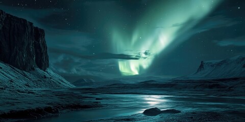 Wall Mural - a beautiful night sky with a green aurora. the sky is dark and the aurora is bright