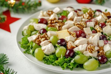 Sticker - Fresh green salad topped with juicy grapes and tender chicken pieces