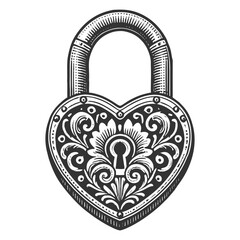 Wall Mural - heart-shaped padlock with decorative floral patterns, symbolizing love, security, and elegance sketc