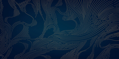 Aufkleber - Vector wave line pattern, wood texture, luxury elegant japanese style illustration. Swirl art background, sea, ocean template.