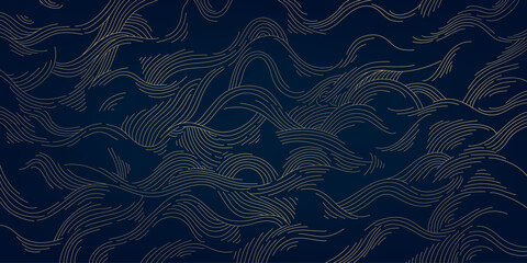 Aufkleber - Vector wave line pattern, wood texture, luxury elegant japanese style illustration. Swirl art background, sea, ocean template.
