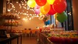 © Igor - A bright party setup with balloons, lights, and a neatly arranged buffet table. digital