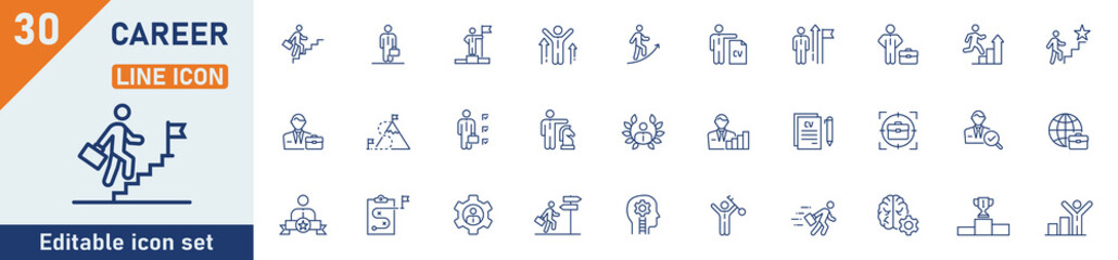 Wall Mural - Career line icon set. Set of 30 outline icons related to career, growth, skills, success, improvement, practice, development, knowledge and others. Editable stroke. Vector illustration.