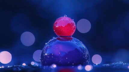 Wall Mural - Balanced red and blue spheres, dark background, bokeh