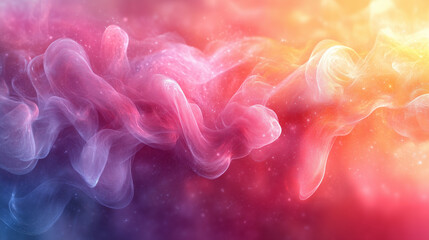 Wall Mural - Colorful abstract swirl of smoke in vibrant hues of pink, purple, orange, and yellow against a soft backdrop. Generative AI