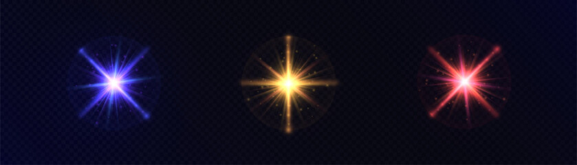 Aufkleber - Shining light effects isolated on dark background, glare, lines, golden light particles. Set of vector stars.	
