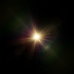 Wall Mural - shining light effects isolated on dark background, glare, lines, golden light particles. set of vect