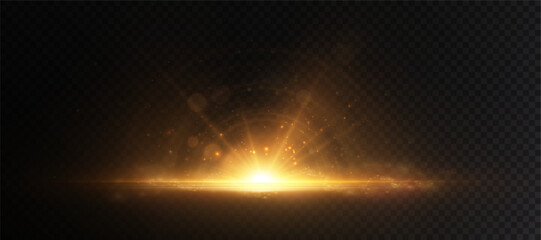 Poster - Abstract golden vertical glow. Bright explosion of light of flickering rays on transparent background. Luxury style for design and vector illustrations.
