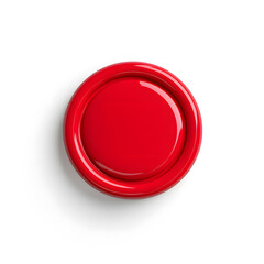 Top view 3d red button isolated on white background