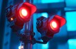 © Nikita - Two high-tech surveillance cameras with glowing red lights monitoring a city street at night, emphasizing security, surveillance, and technology.  .