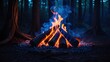 © ashiyanaja - A campfire burns in the middle of a dark forest at night