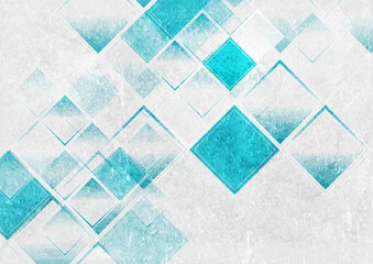 Wall Mural - Blue and white squares geometric grunge abstract background. Technology retro vector design