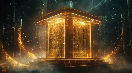 Wall Mural - a futuristic rendering of a supercomputer glowing with digital lines and intricate details, surround