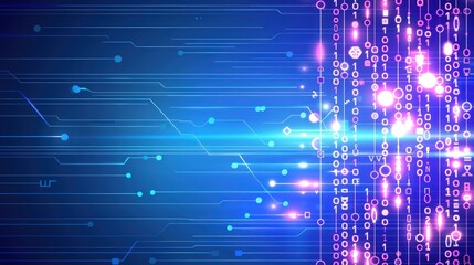 Abstract Digital Technology Background: Binary Code, Circuit Board, and Glowing Lights