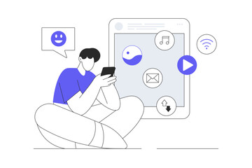 Wall Mural - wireless technology, digital world concept. wireless connection and communication in social networks