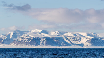 Wall Mural - view of the isfjorden fjord and mountains from longyearbyen, the most northernmost town in the world