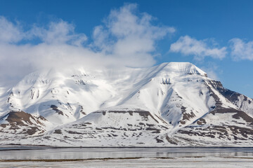 Wall Mural - view of the isfjorden fjord and mountains from longyearbyen, the most northernmost town in the world