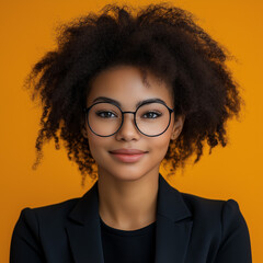 Wall Mural - beautiful woman African American wearing glasses young business woman looking at the window working in company office entrepreneur manager businesswoman using communication learning at workplace