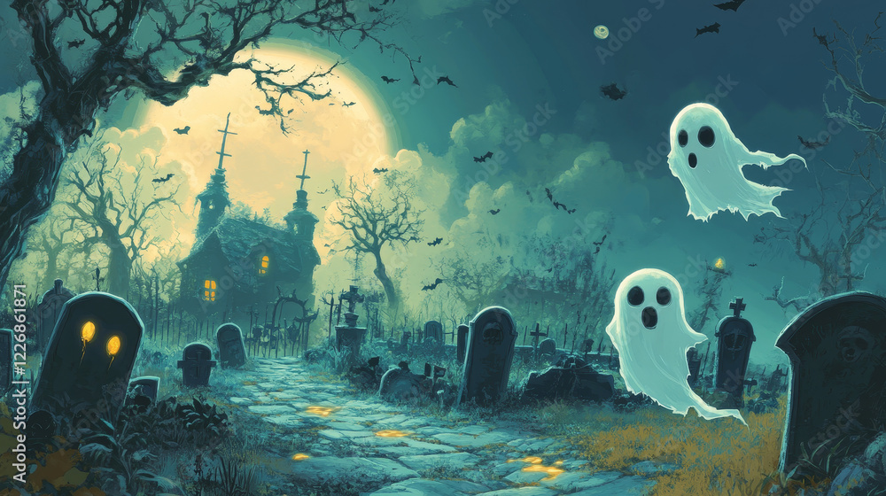 Halloween ghosts on cemetery, word search puzzle game worksheet, vector ...