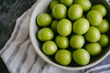 Wall Mural - Fresh green olives in a ceramic bowl