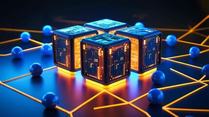 Wall Mural - an abstract futuristic, abstract technology 3d cubes structure, with intricate circuit patterns on t