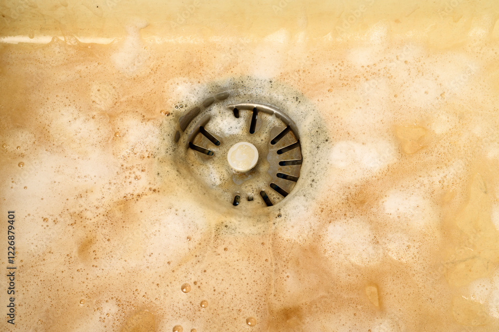 Cleaning process of a dirty kitchen sink with a metal drain using an ...