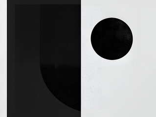 Monochrome Minimalism: Abstract art featuring a stark contrast of black and white shapes, a large black circle against a white background.